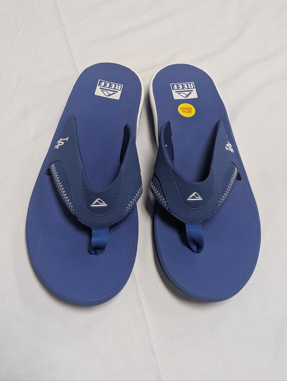 Blue MBL Dodgers Reef Fanning Sandals with Bottle Opener